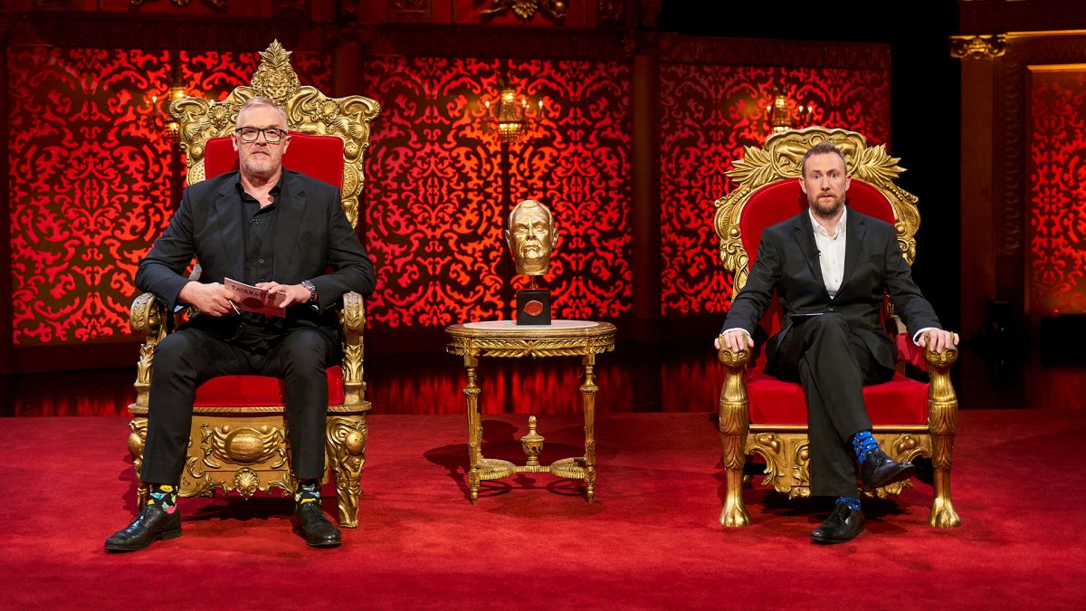 Promotional photograph of Greg Davies and Alex Horne from the set of Taskmaster